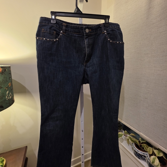 Dark Blue Flare Jeans Studded Western  Bootcut Size 14/16 - Picture 2 of 7
